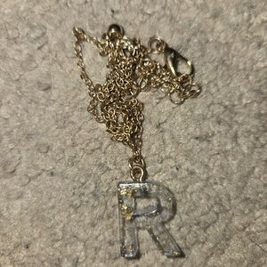 Light Blue Initial 'R' Pendant Necklace